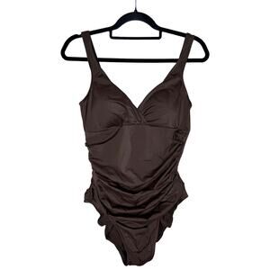Croft & Barrow Body Sculptor Ruched One-Piece Swimsuit Size 12 Brown Slimming
